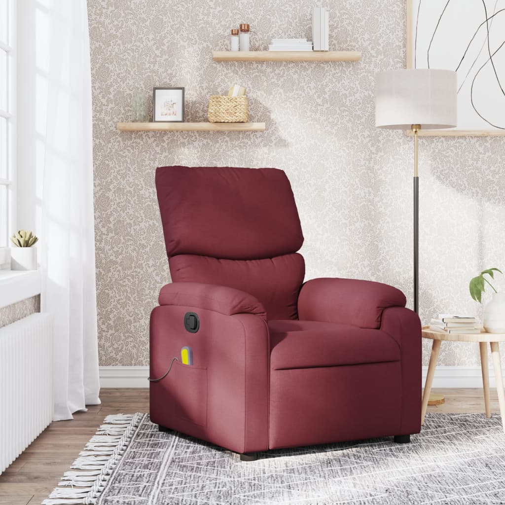 vidaXL Fotoliu de masaj rabatabil, roșu vin, material textil vidaXL Fotoliu de masaj rabatabil, roșu vin, material textil