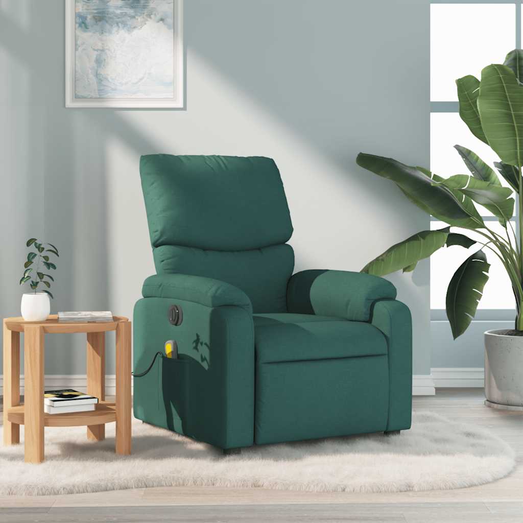 vidaXL Fotoliu de masaj rabatabil, verde închis, material textil vidaXL Fotoliu de masaj rabatabil, verde închis, material textil