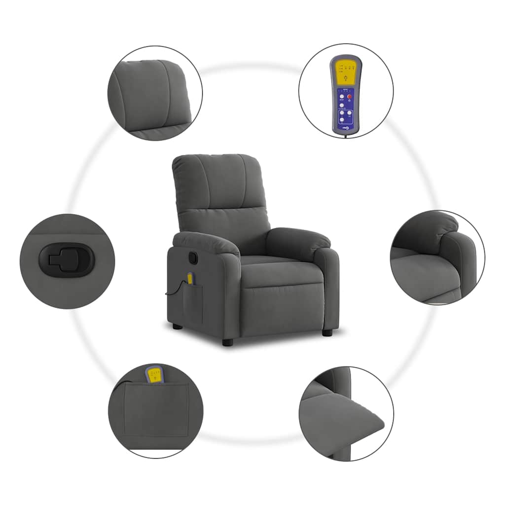 vidaXL Fotoliu de masaj rabatabil, gri închis, microfibră vidaXL Fotoliu de masaj rabatabil, gri închis, microfibră