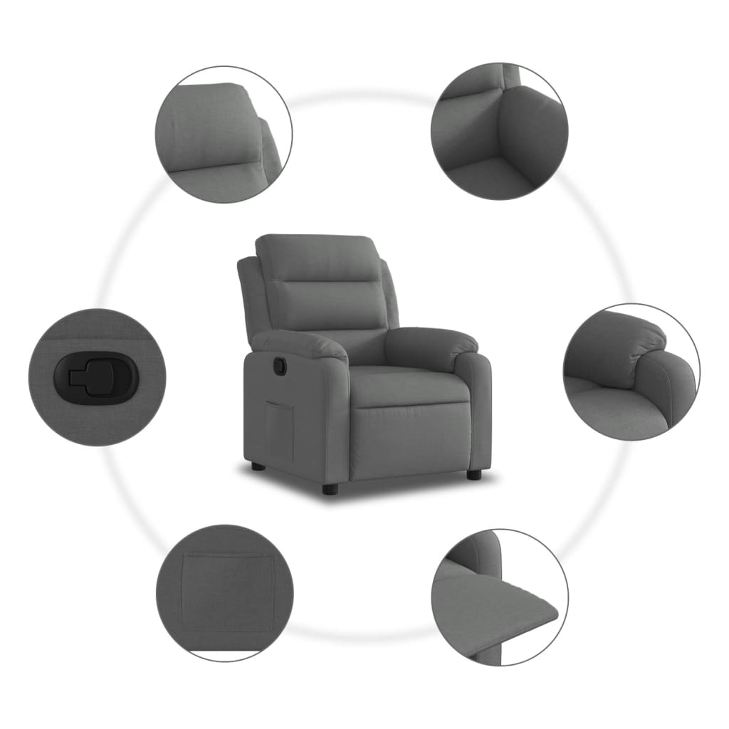 vidaXL Fotoliu rabatabil, gri închis, material textil