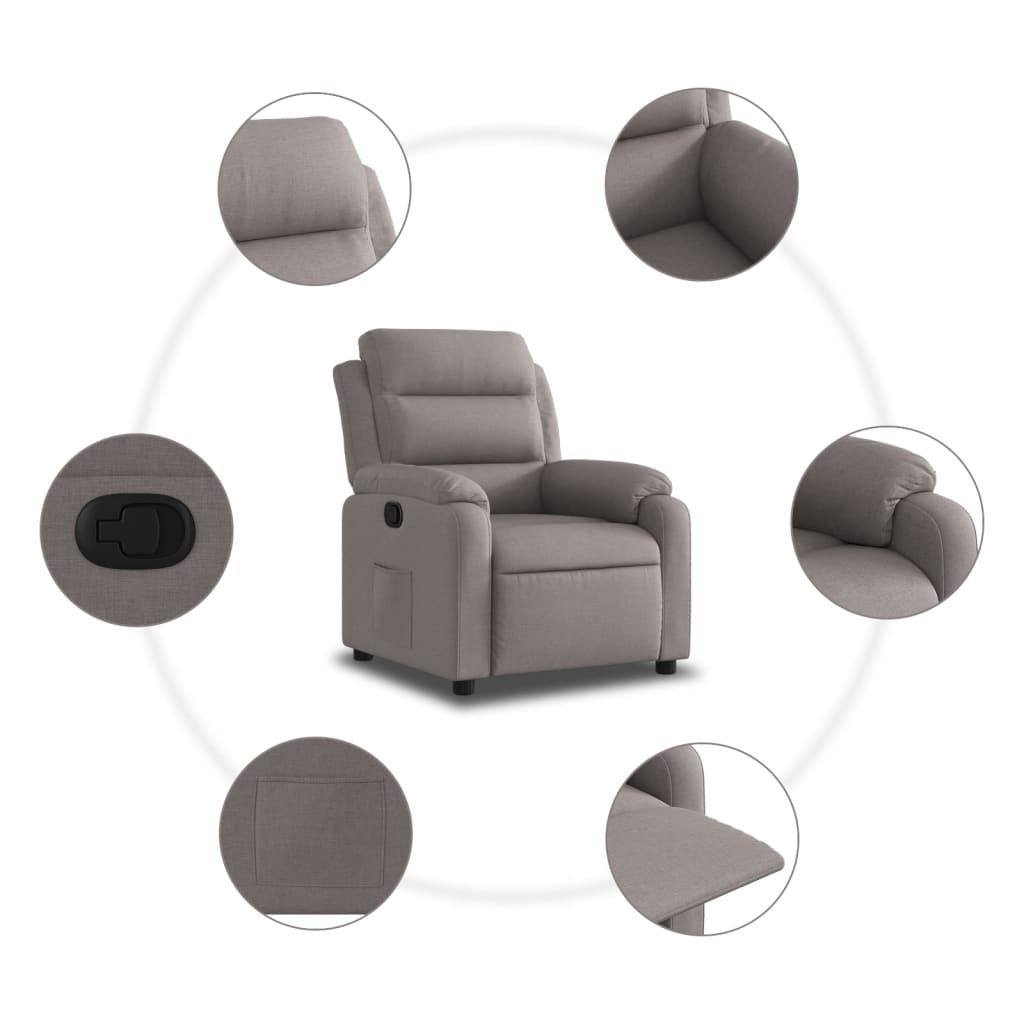 vidaXL Fotoliu rabatabil, gri taupe, material textil