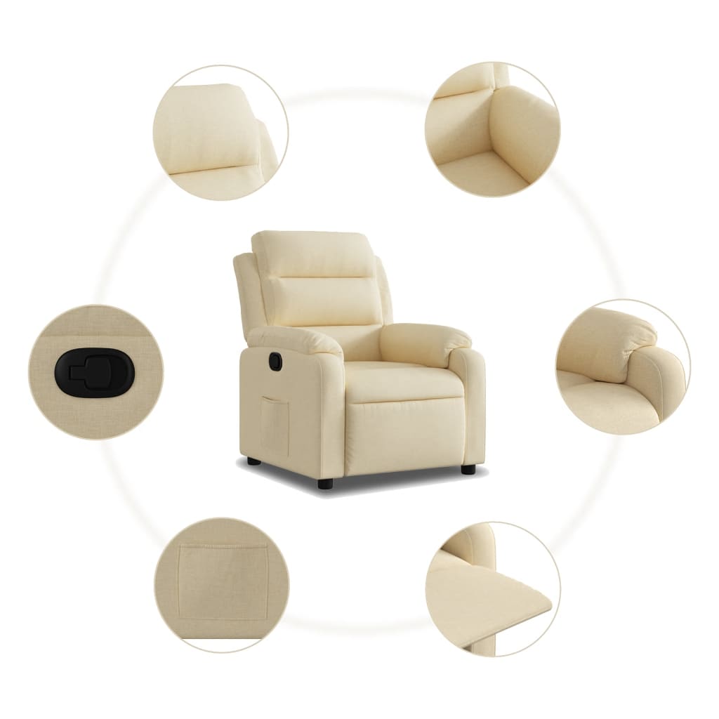 vidaXL Fotoliu rabatabil, crem, material textil