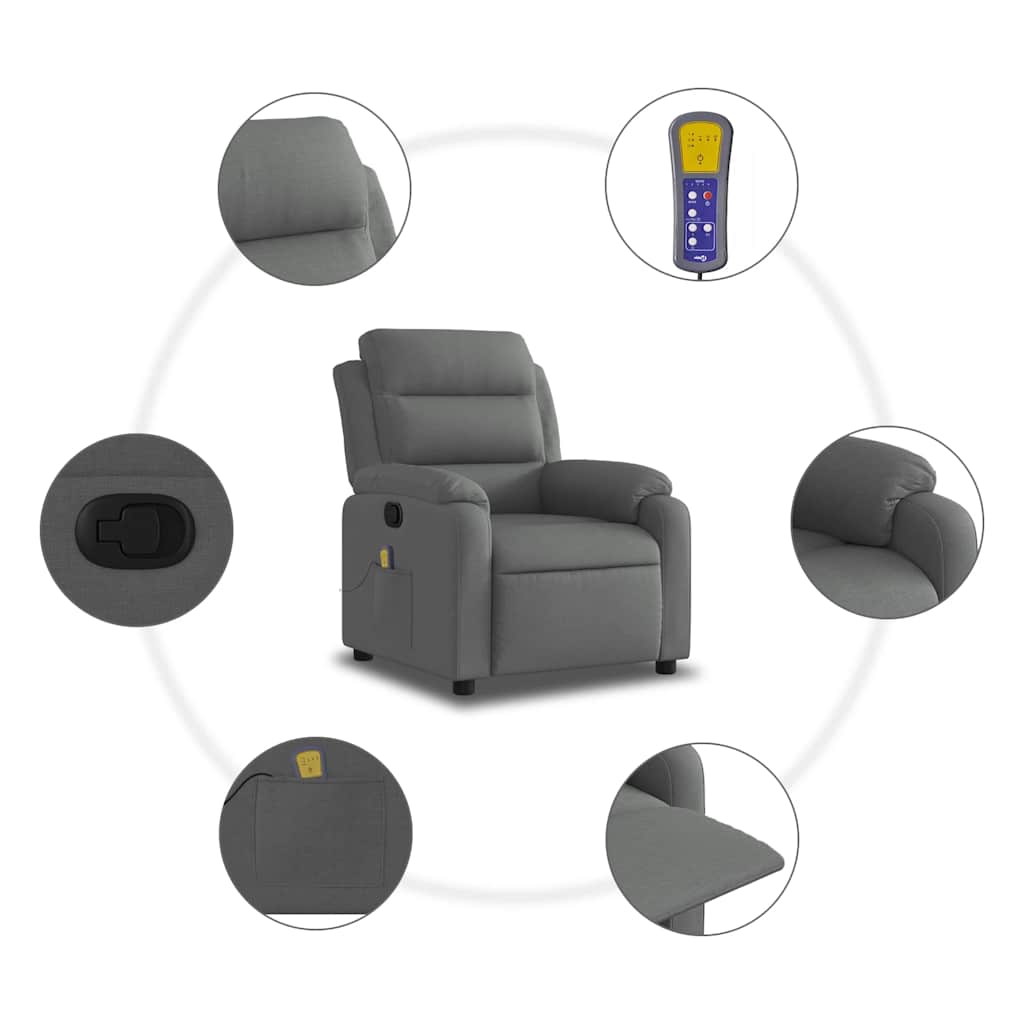 vidaXL Fotoliu de masaj rabatabil, gri închis, material textil