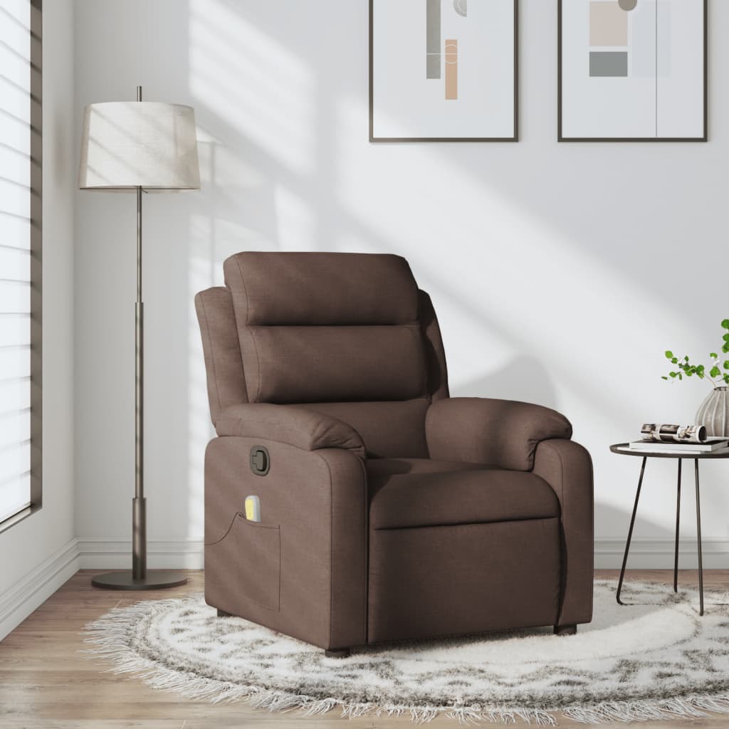 vidaXL Fotoliu de masaj rabatabil, maro închis, material textil vidaXL Fotoliu de masaj rabatabil, maro închis, material textil
