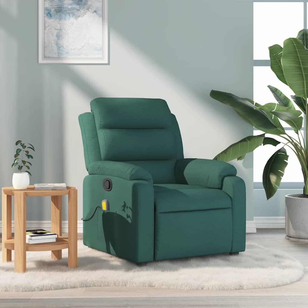 vidaXL Fotoliu de masaj rabatabil, verde închis, material textil vidaXL Fotoliu de masaj rabatabil, verde închis, material textil