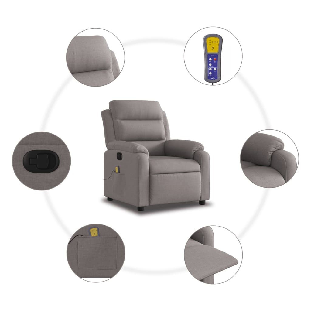 vidaXL Fotoliu de masaj rabatabil, gri taupe, material textil