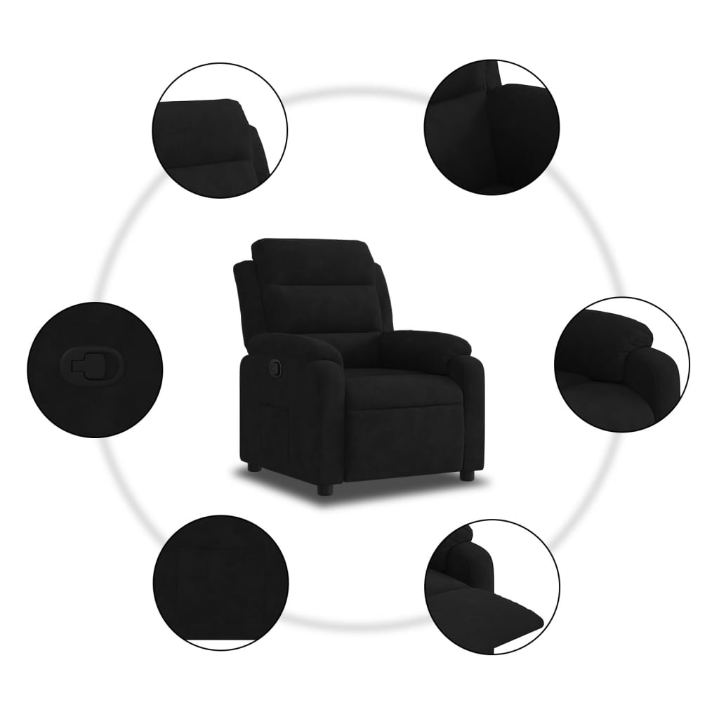vidaXL Fotoliu rabatabil, negru, catifea vidaXL Fotoliu rabatabil, negru, catifea