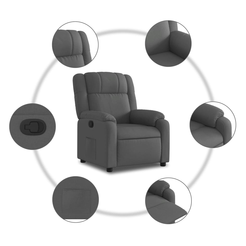 vidaXL Fotoliu rabatabil, gri închis, material textil
