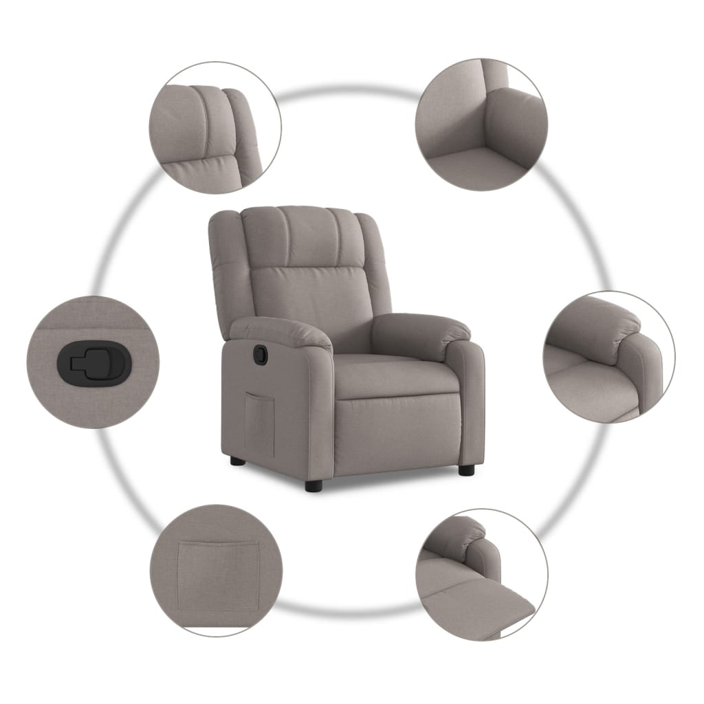 vidaXL Fotoliu rabatabil, gri taupe, material textil
