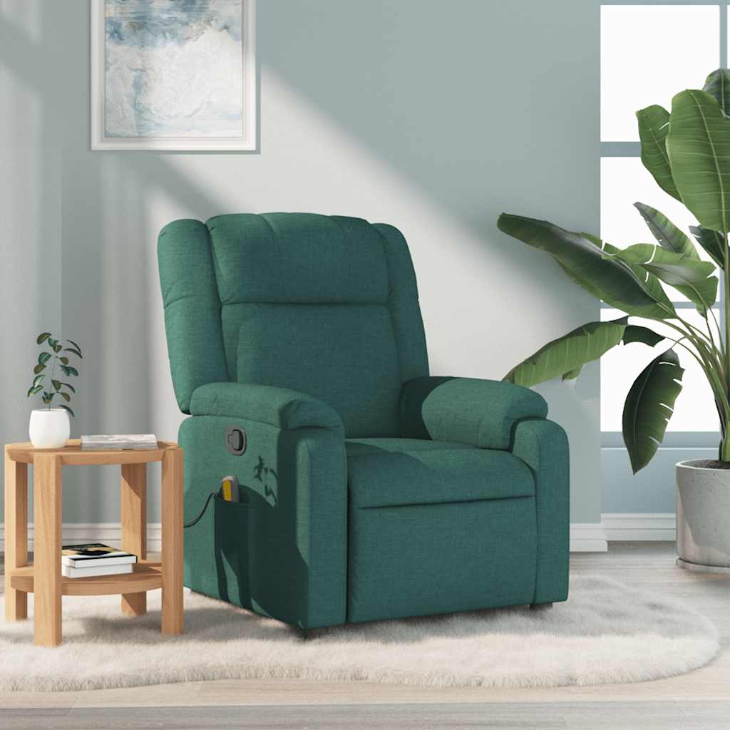 vidaXL Fotoliu de masaj rabatabil, verde închis, material textil vidaXL Fotoliu de masaj rabatabil, verde închis, material textil
