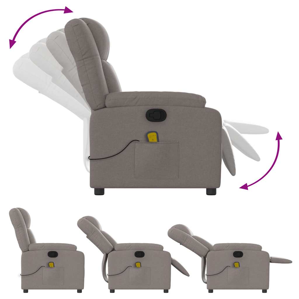 vidaXL Fotoliu de masaj rabatabil, gri taupe, material textil