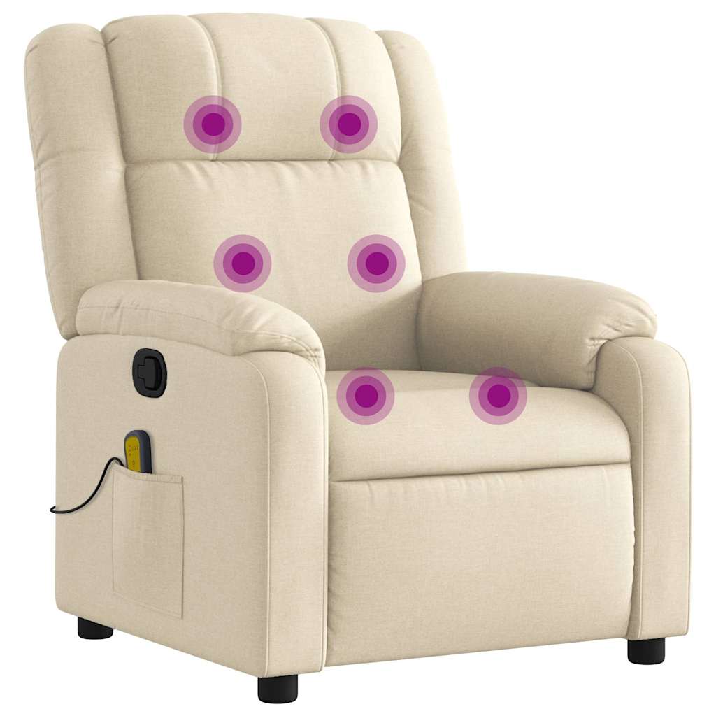 vidaXL Fotoliu rabatabil de masaj, crem, material textil