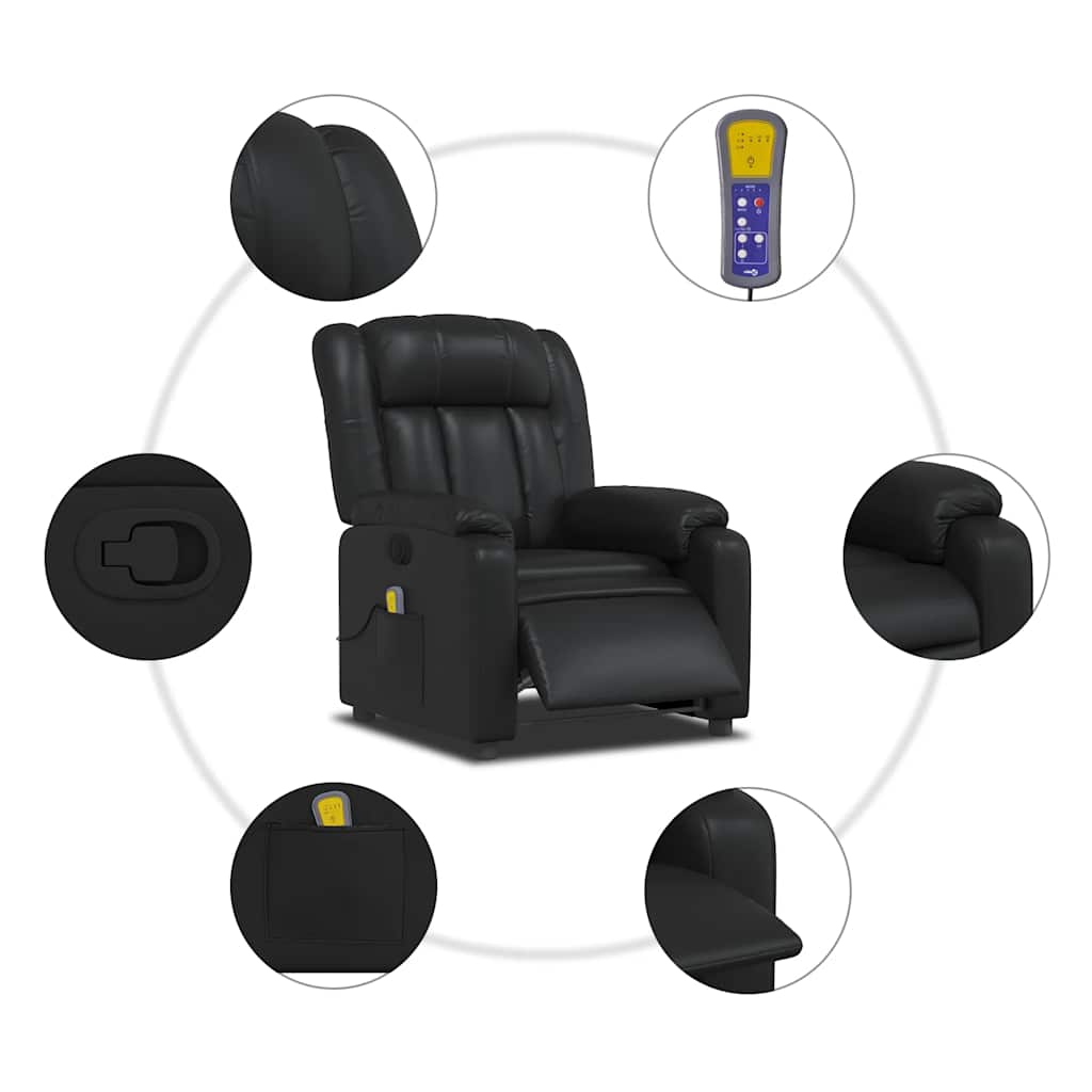 vidaXL Fotoliu rabatabil cu masaj, negru, piele ecologică