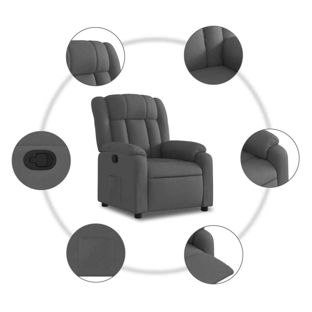 vidaXL Fotoliu rabatabil, gri închis, material textil