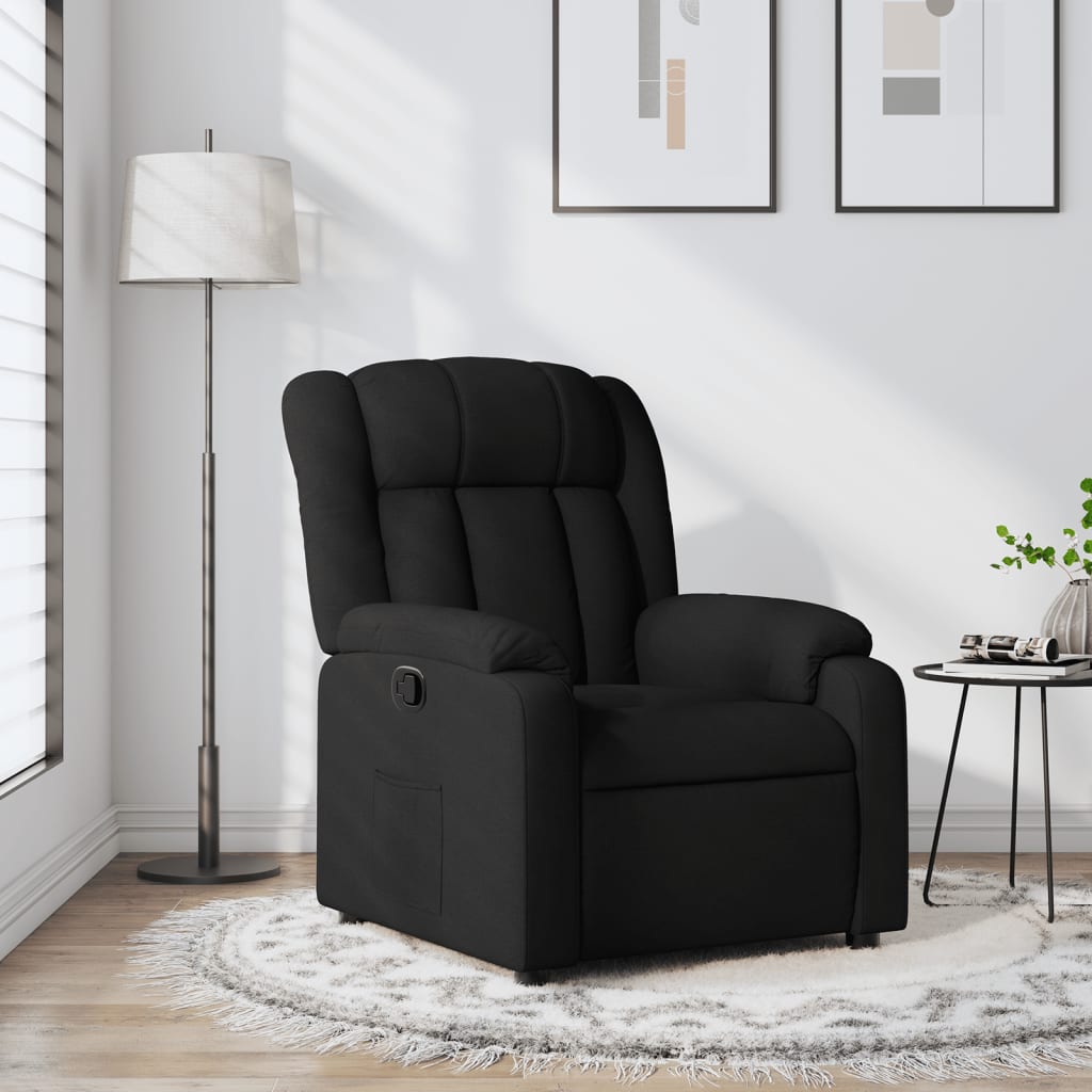 vidaXL Fotoliu rabatabil, negru, material textil vidaXL Fotoliu rabatabil, negru, material textil