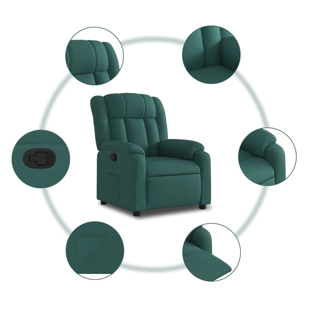 vidaXL Fotoliu rabatabil, verde închis, material textil vidaXL Fotoliu rabatabil, verde închis, material textil