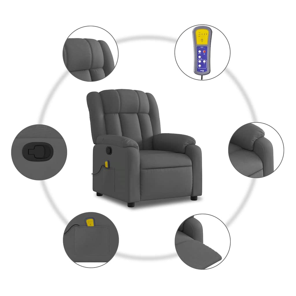 vidaXL Fotoliu de masaj rabatabil, gri închis, material textil
