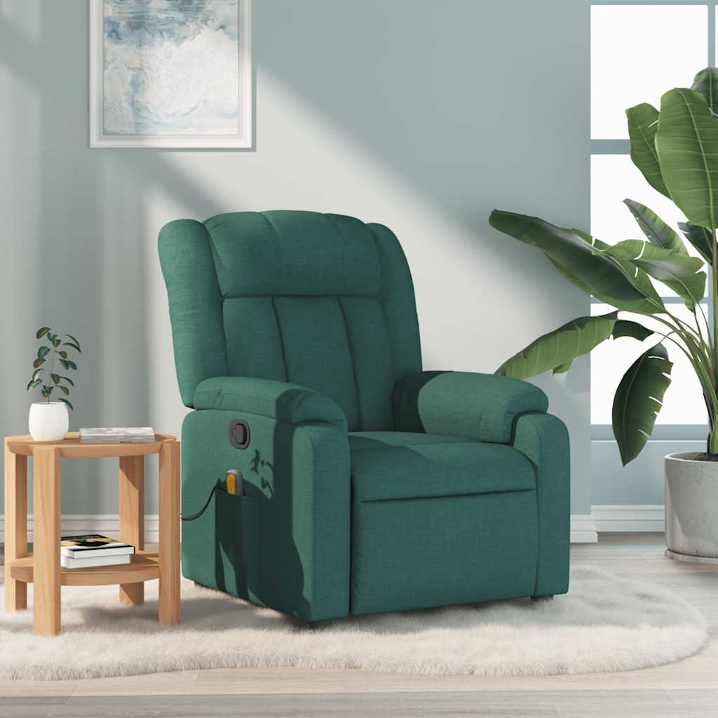 vidaXL Fotoliu de masaj rabatabil, verde închis, material textil vidaXL Fotoliu de masaj rabatabil, verde închis, material textil