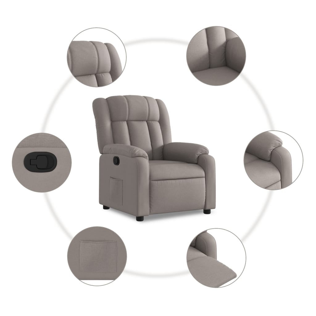 vidaXL Fotoliu de masaj rabatabil, gri taupe, material textil