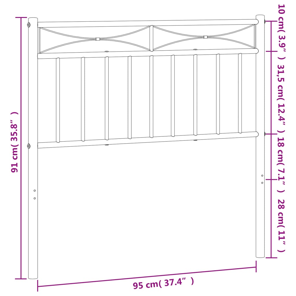 vidaXL Tăblie de pat metalică, negru, 90 cm