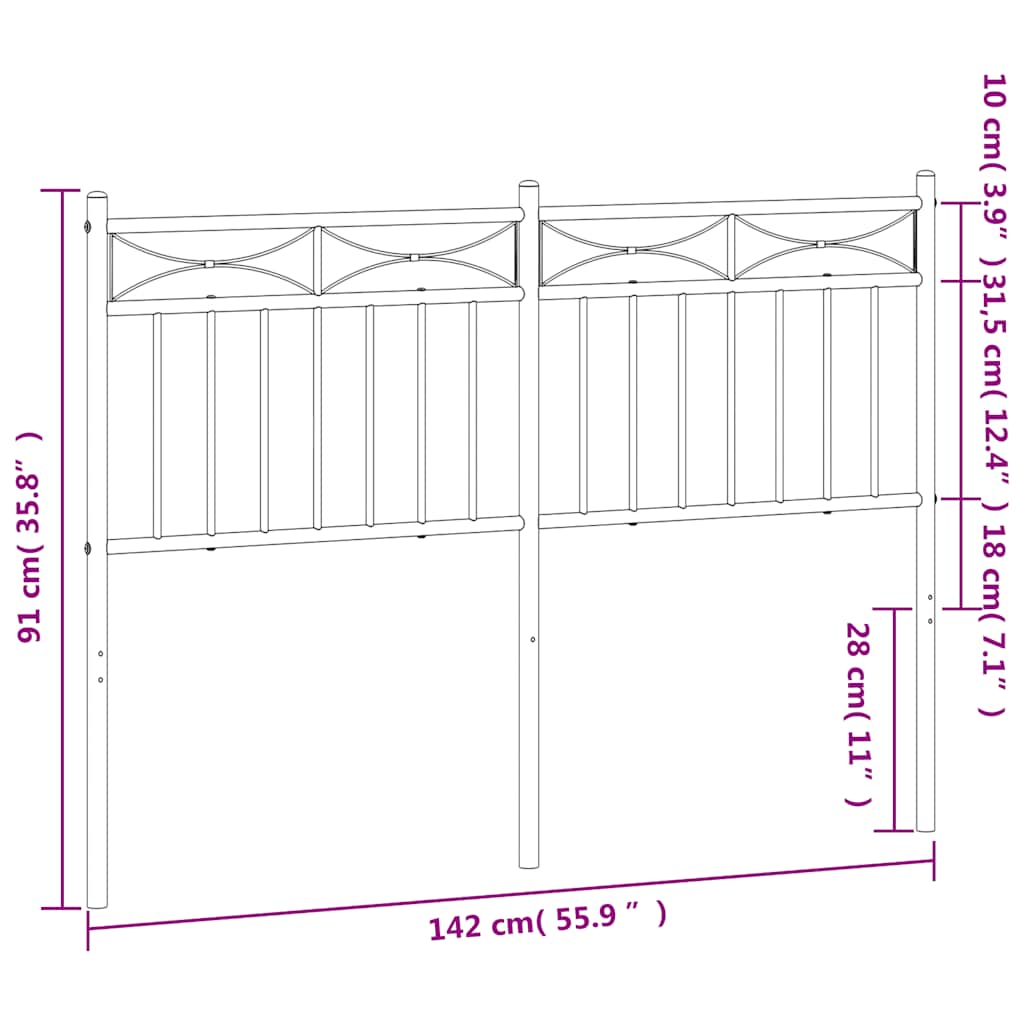 vidaXL Tăblie de pat metalică, negru, 135 cm vidaXL Tăblie de pat metalică, negru, 135 cm
