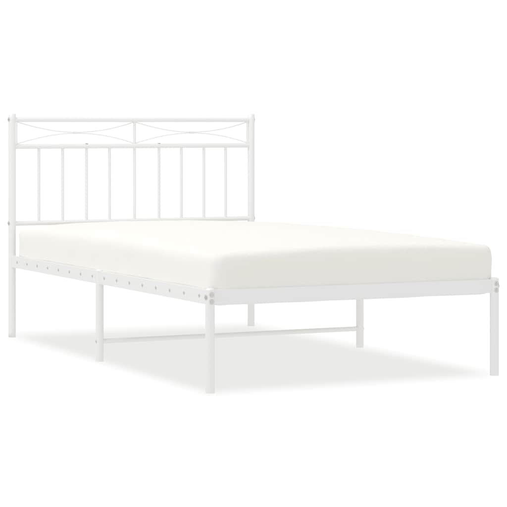 vidaXL Cadru de pat din metal cu tăblie, alb, 100x200 cm
