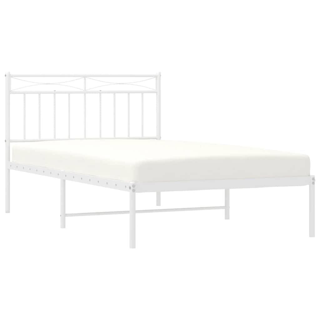 vidaXL Cadru de pat din metal cu tăblie, alb, 100x200 cm
