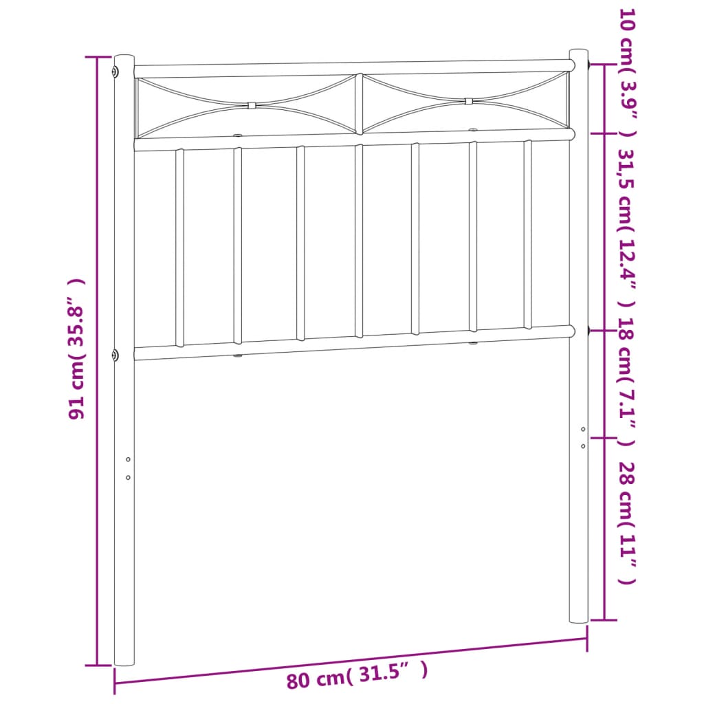 vidaXL Tăblie de pat metalică, alb, 75 cm vidaXL Tăblie de pat metalică, alb, 75 cm