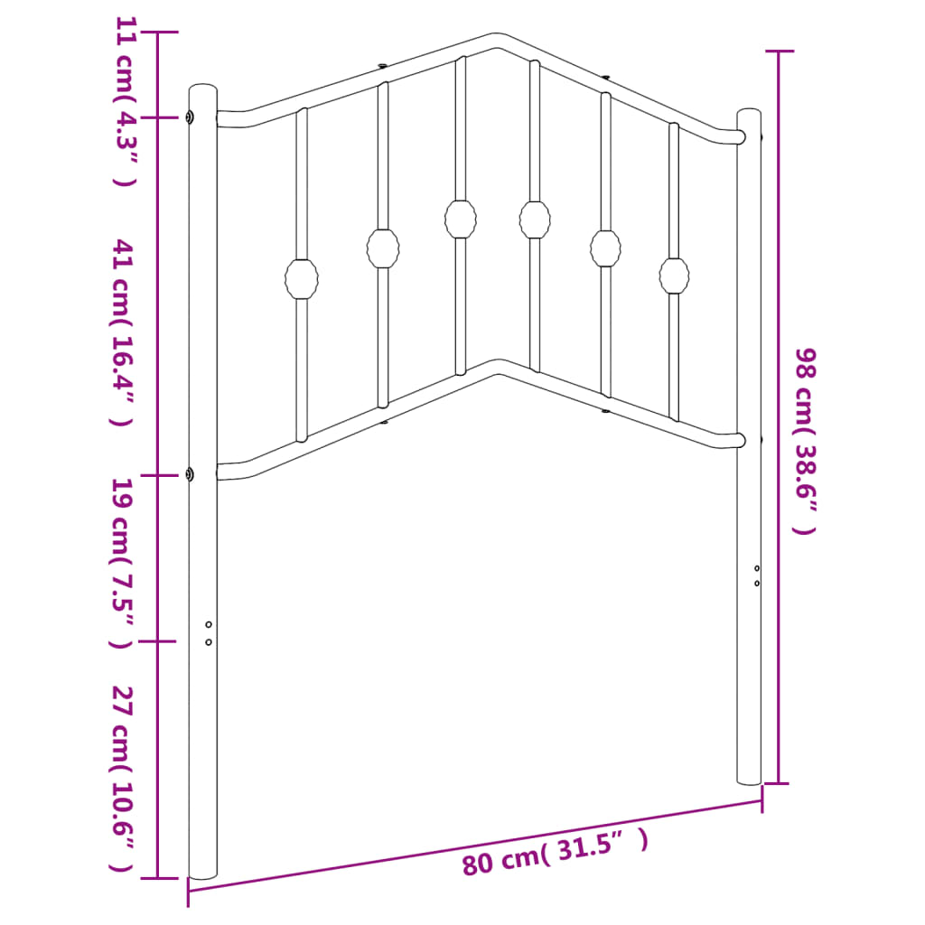vidaXL Tăblie de pat metalică, negru, 75 cm