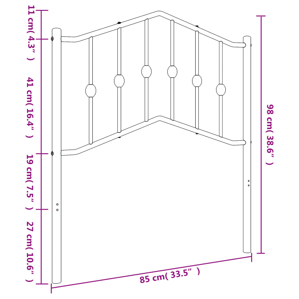 vidaXL Tăblie de pat metalică, negru, 80 cm