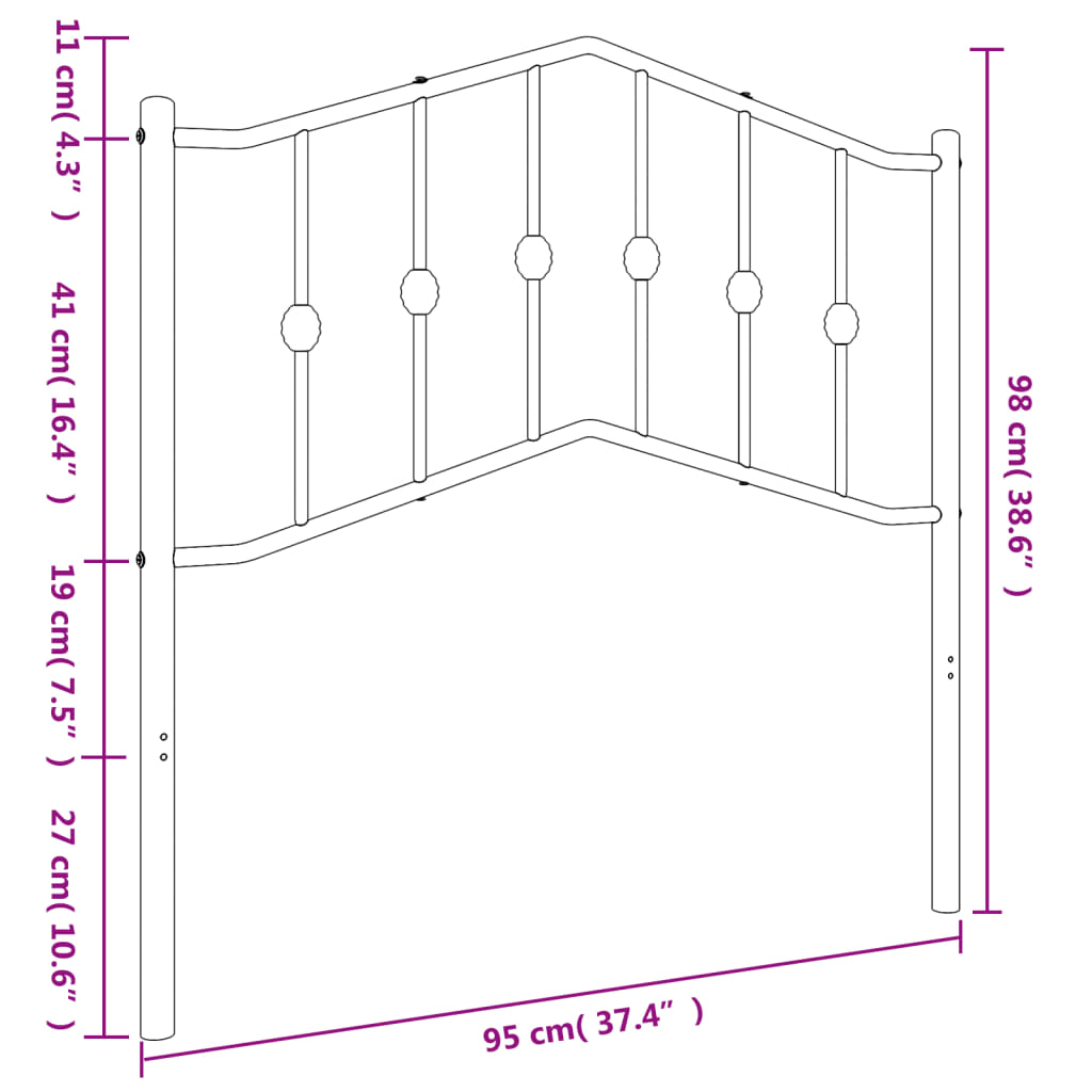 vidaXL Tăblie de pat metalică, negru, 90 cm