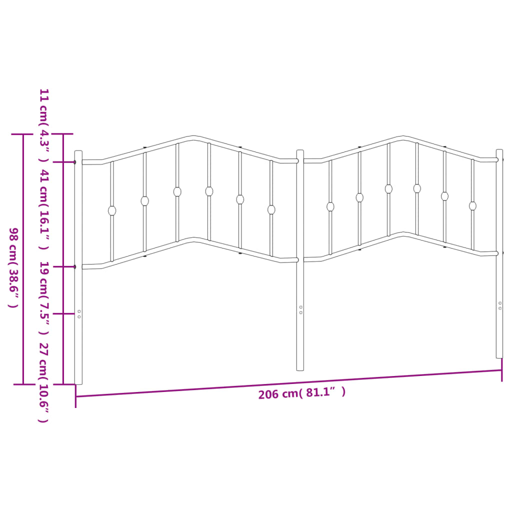 vidaXL Tăblie de pat metalică, negru, 200 cm