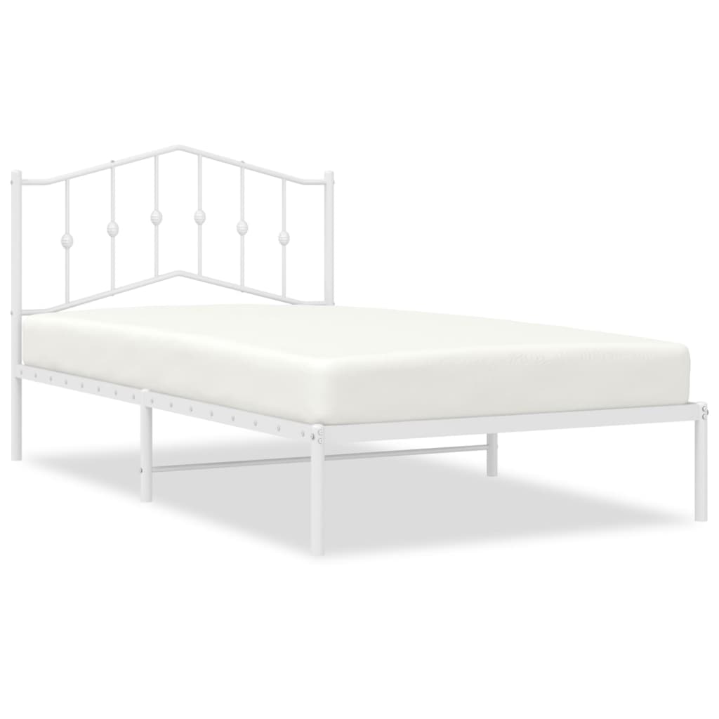 vidaXL Cadru de pat din metal cu tăblie, alb, 107x203 cm