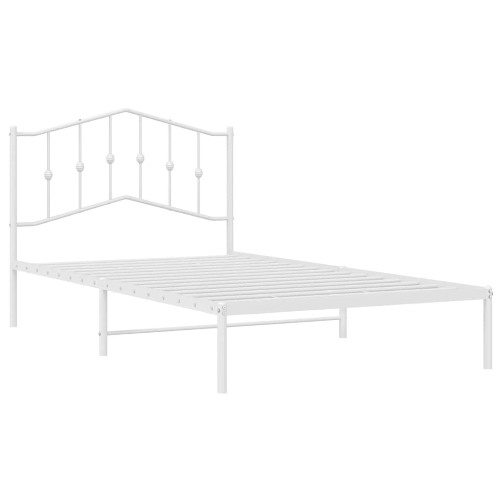 vidaXL Cadru de pat din metal cu tăblie, alb, 107x203 cm