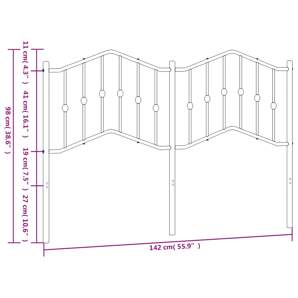 vidaXL Tăblie de pat metalică, alb, 135 cm