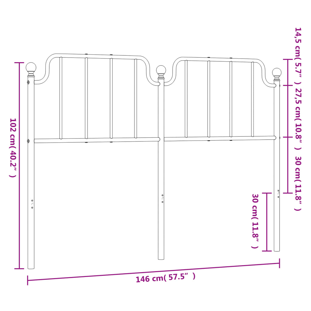 vidaXL Tăblie de pat metalică, negru, 140 cm