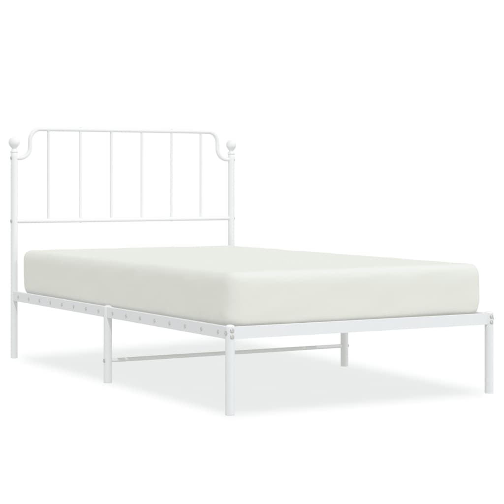 vidaXL Cadru de pat din metal cu tăblie, alb, 107x203 cm