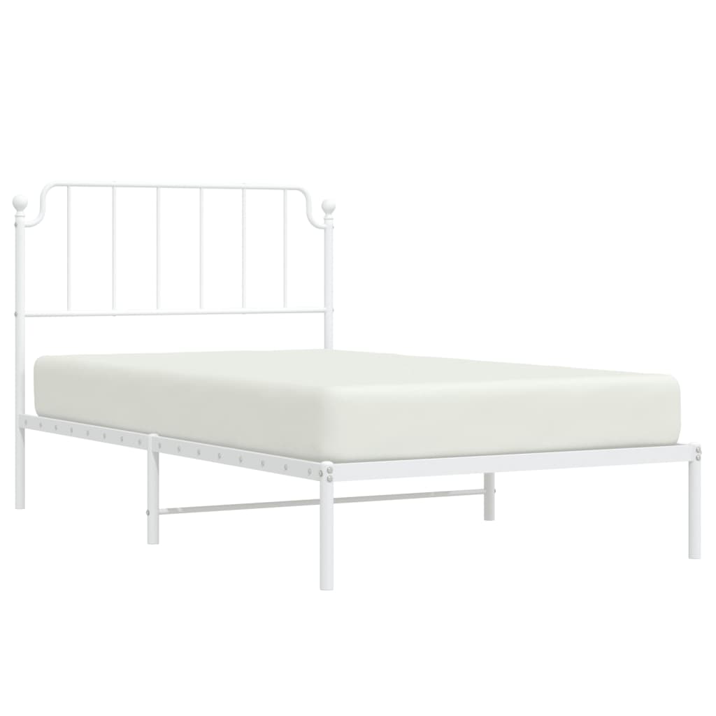 vidaXL Cadru de pat din metal cu tăblie, alb, 107x203 cm