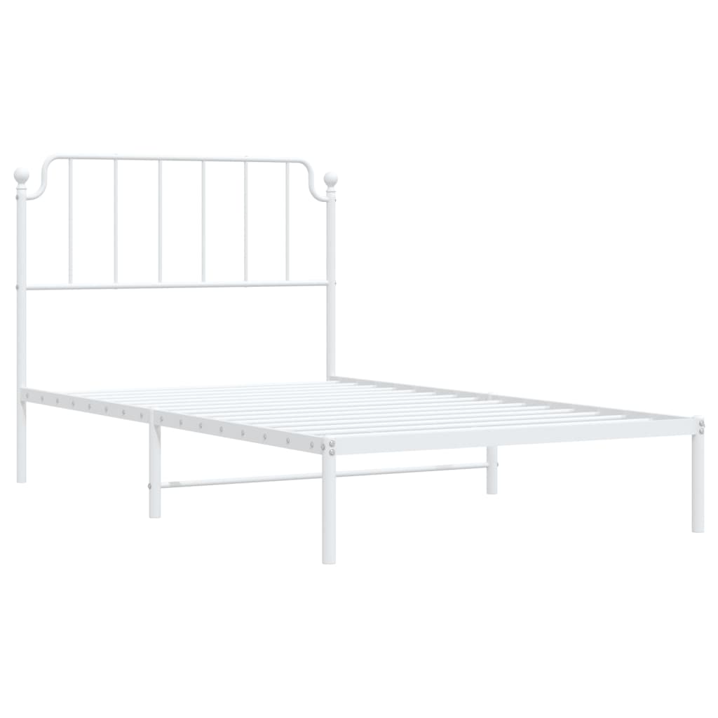 vidaXL Cadru de pat din metal cu tăblie, alb, 107x203 cm