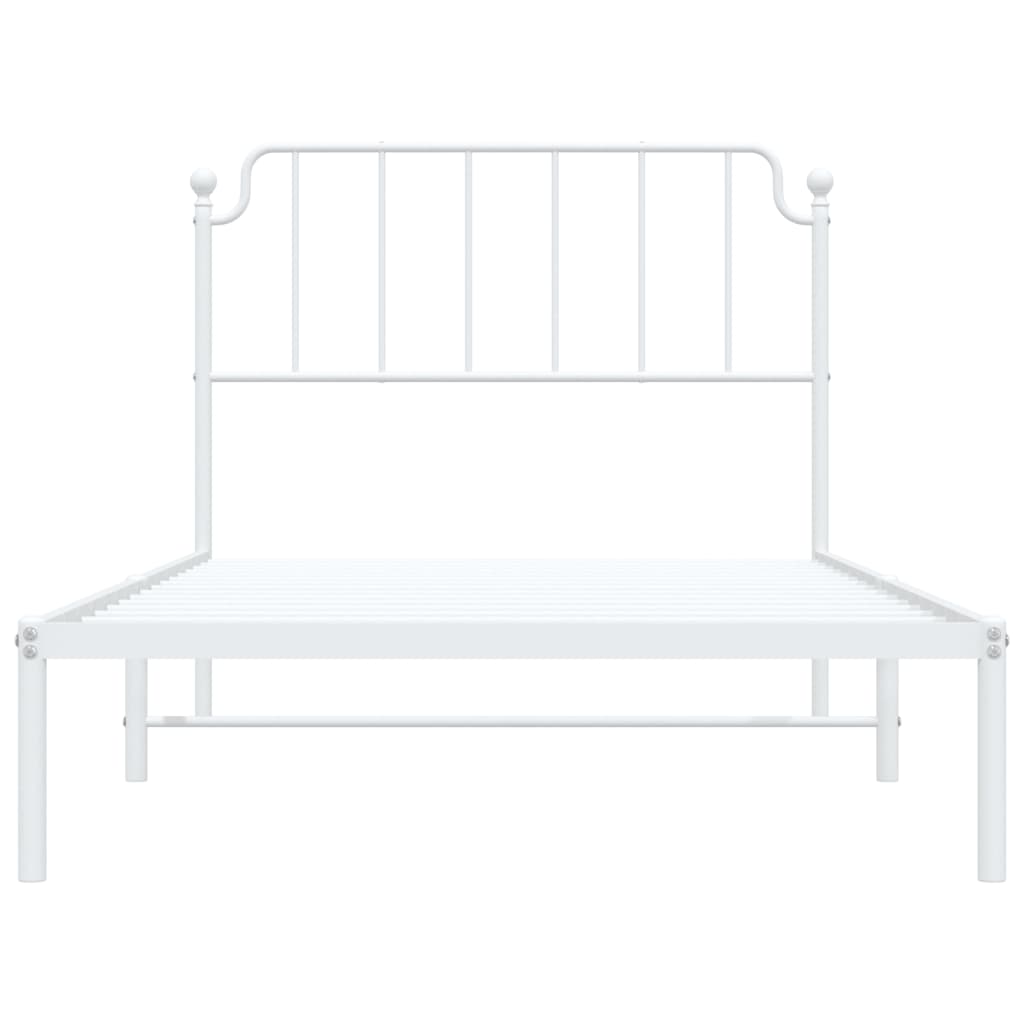 vidaXL Cadru de pat din metal cu tăblie, alb, 107x203 cm