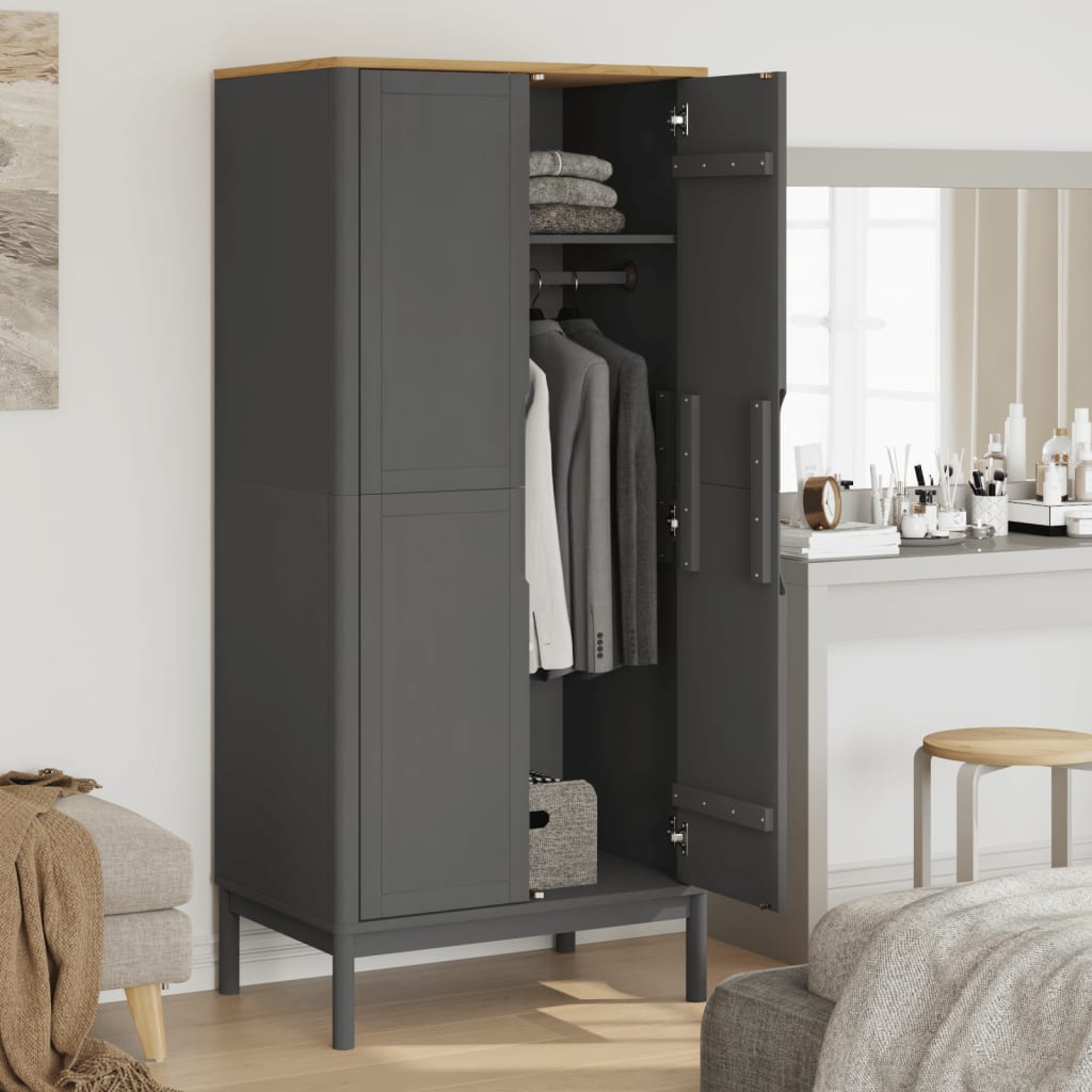 vidaXL Șifonier "FLORO", gri, 77x53x171 cm, lemn masiv pin vidaXL Șifonier "FLORO", gri, 77x53x171 cm, lemn masiv pin