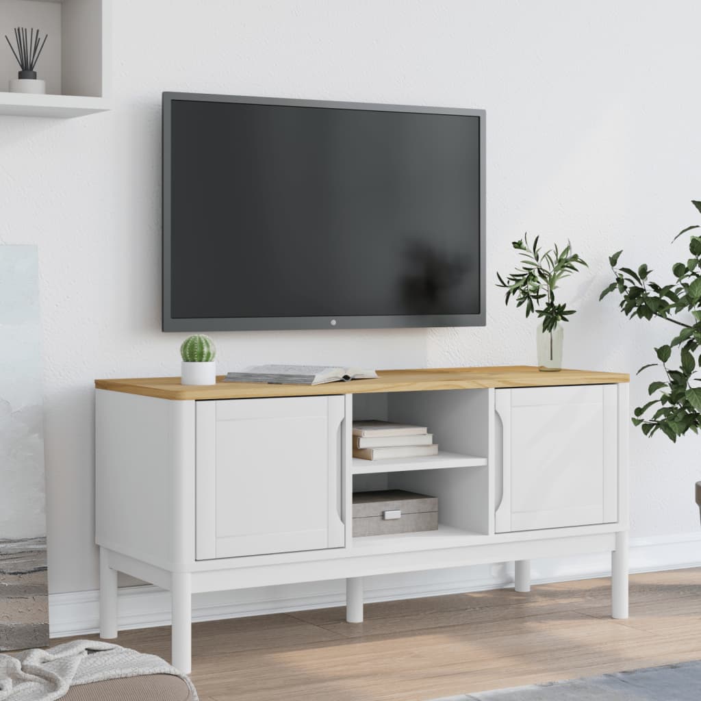 vidaXL Dulap TV "FLORO", alb, 114x43x55 cm, lemn masiv de pin