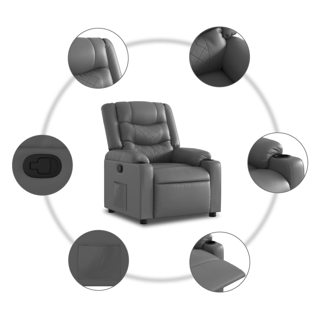 vidaXL Fotoliu rabatabil, gri, piele ecologică