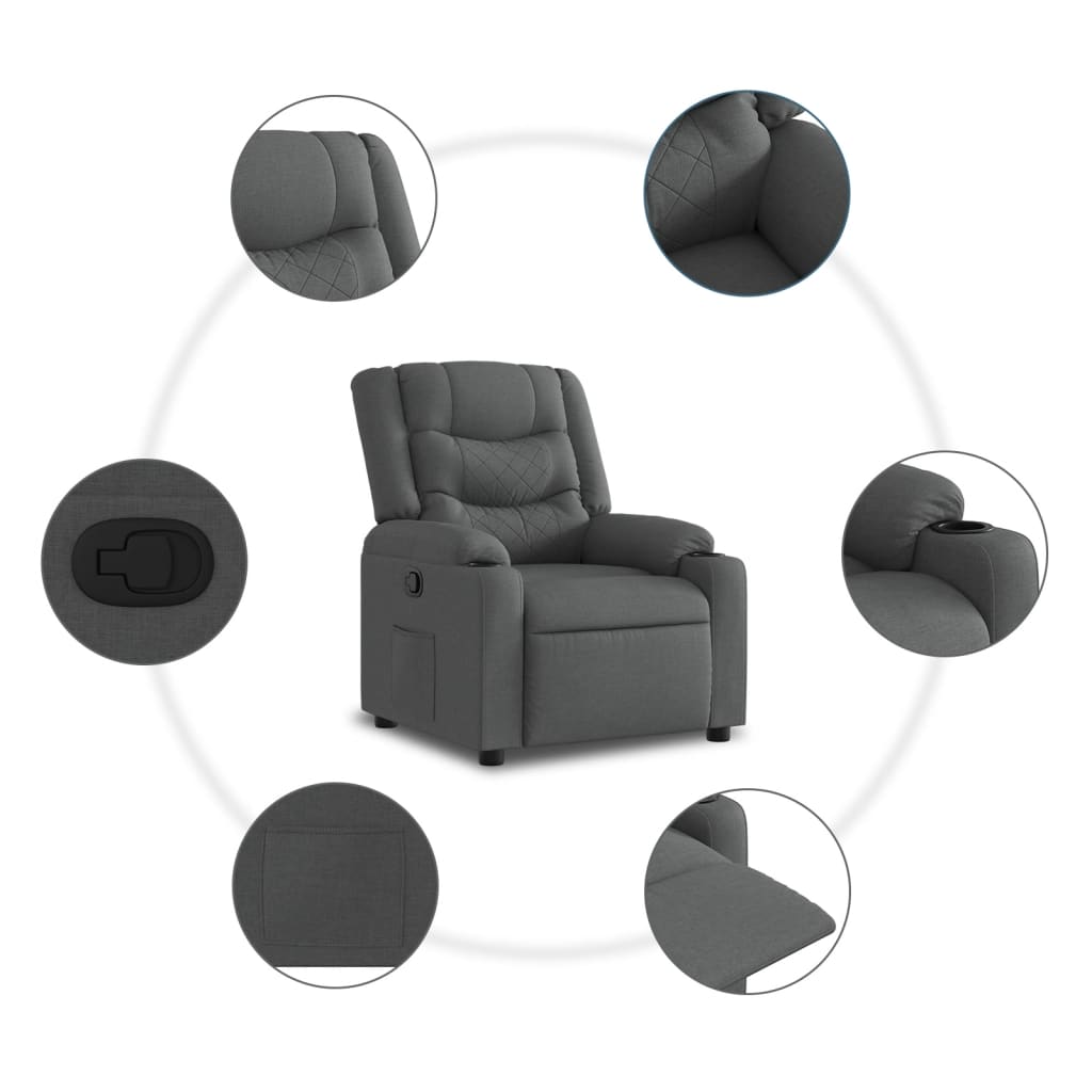 vidaXL Fotoliu rabatabil, gri închis, material textil