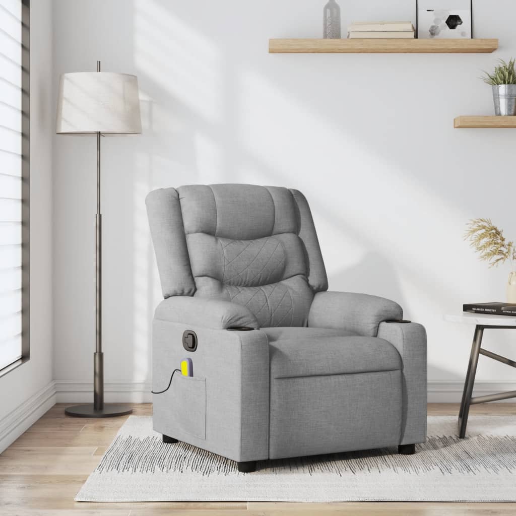 vidaXL Fotoliu de masaj rabatabil, gri deschis, textil