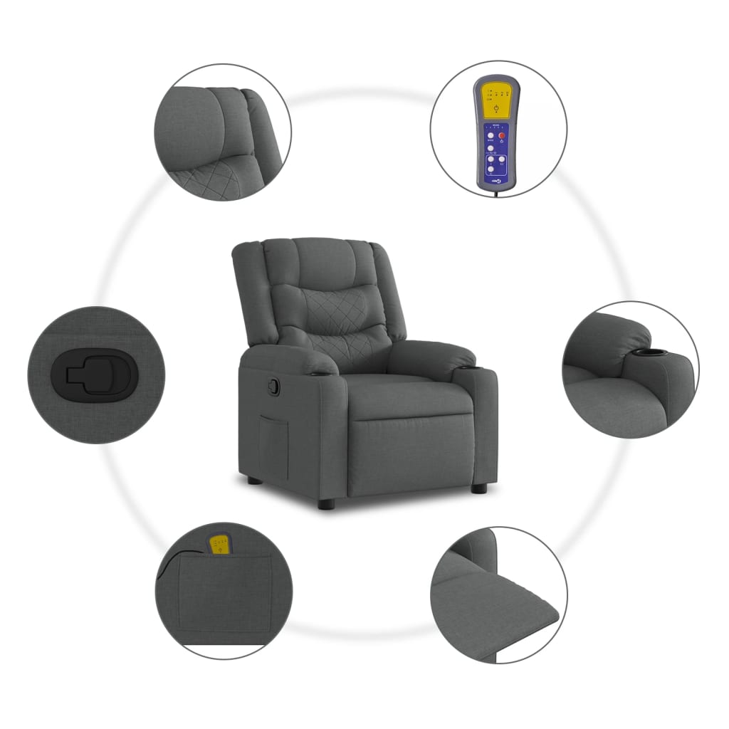 vidaXL Fotoliu de masaj rabatabil, gri închis, material textil