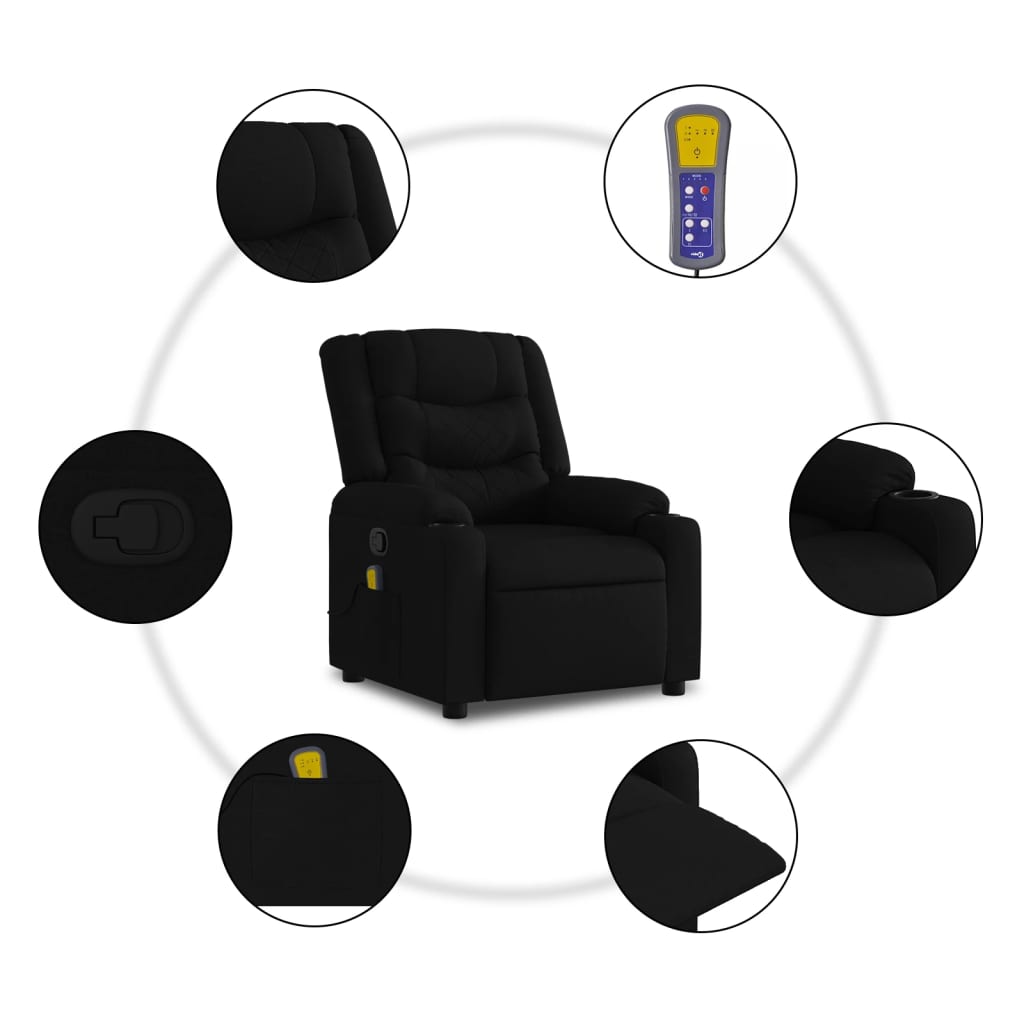 vidaXL Fotoliu de masaj rabatabil, negru, material textil