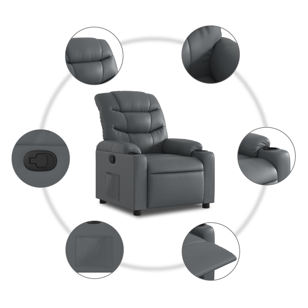 vidaXL Fotoliu rabatabil, gri, piele ecologică