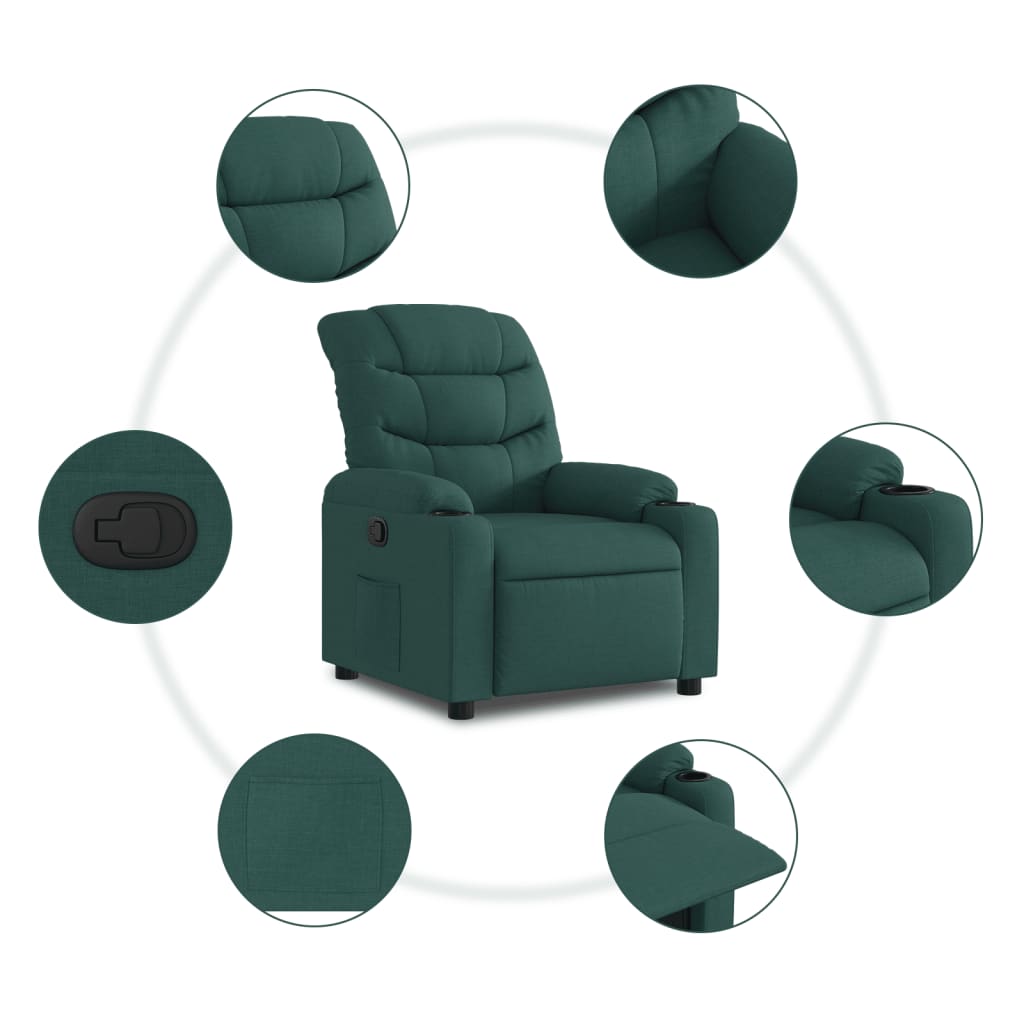 vidaXL Fotoliu rabatabil, verde închis, material textil vidaXL Fotoliu rabatabil, verde închis, material textil