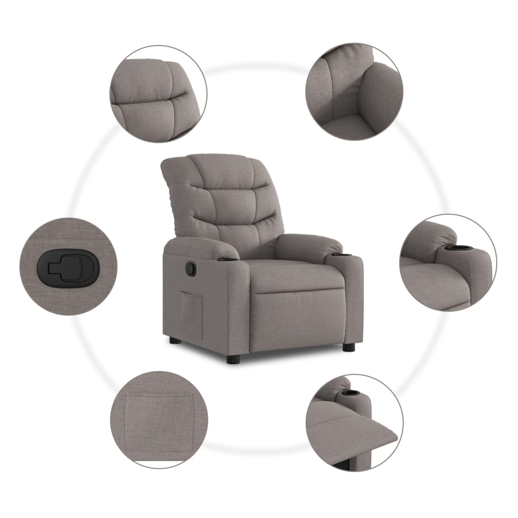 vidaXL Fotoliu rabatabil, gri taupe, material textil